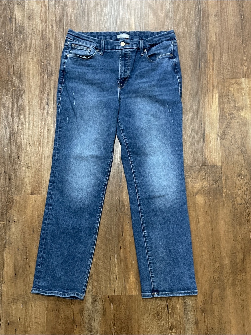 Good American Good Leg Straight Light Compression Jeans Indigo Size 14/32